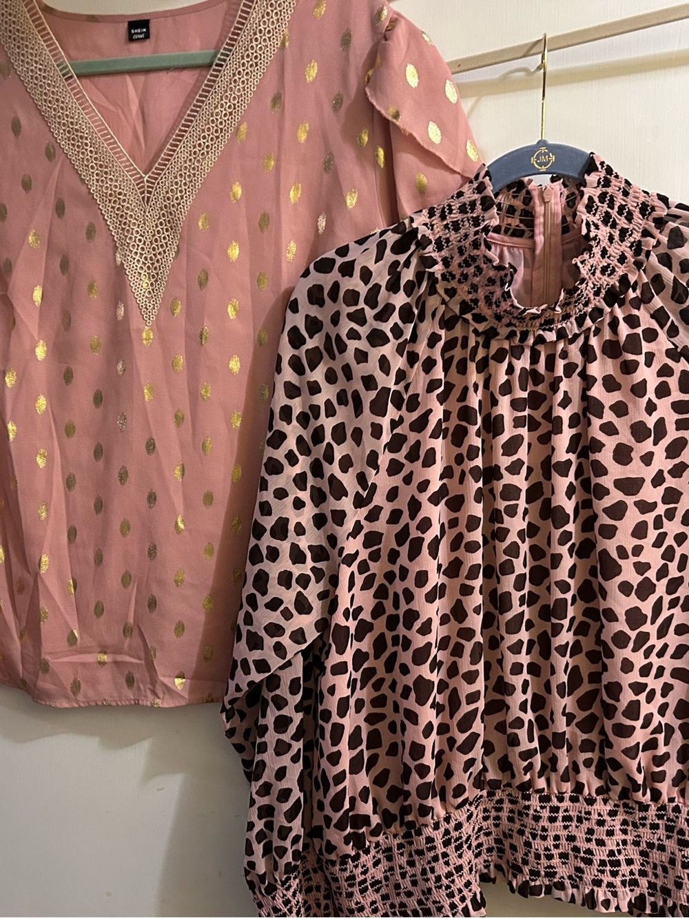 Ann Taylor & SHEIN Two-Piece Top Set with Gold Dot & Animal Print, Both XL